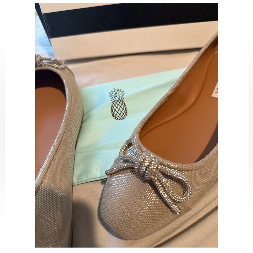 Aquazurra Parisina Crystal Bow Ballet Flats